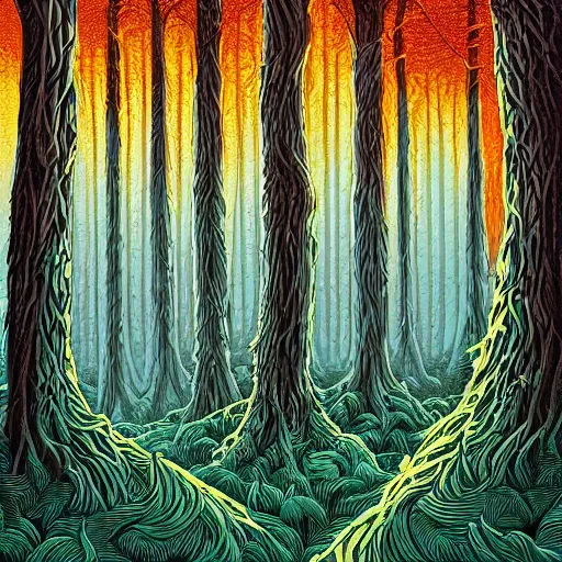 Image similar to A forest by Dan Mumford