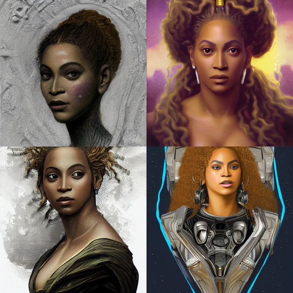 Prompt: detailed portrait of a scifi beyonce, greeble, ornaments, bouguereau