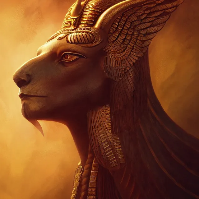 Image similar to majestic gracious egyptian god ra portrait, atmospheric lighting, painted, menacing, intricate, volumetric lighting, beautiful, rich deep colours masterpiece, golden hour, sharp focus, ultra detailed, by leesha hannigan, ross tran, thierry doizon, kai carpenter, ignacio fernandez rios