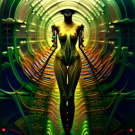 Image similar to extremely psychedelic beautiful brutalist cyborg organism infected by night. intricate, elegant, highly detailed, extremely lifelike photorealistic digital painting, artstation. steichen, gaston bussiere, tom bagshaw, brutalist cyberpunk alphonse mucha. elegant minimalism. anatomically correct. sharp focus. gold with white accents. surreal lush cosmic hallucination