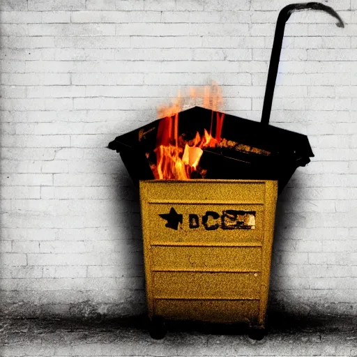 Prompt: posterized image of a dumpster on fire