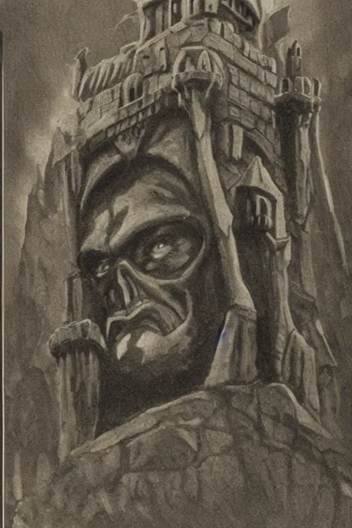 Image similar to castle grayskull from masters of the universe, portrait, silver iodide, 1 8 8 0 photograph, sepia tone, aged paper, sergio leone, master prime lenses, cinematic