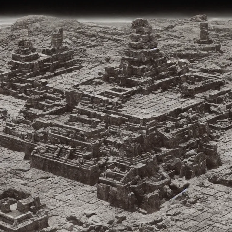 Prompt: old photo of surreal ancient alien temple on exoplanet