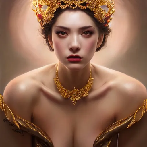 Prompt: expressive oil painting, of alluring european princess, seductive look, sharp focus, smooth glowing skin, glistening body, love, adoration, ornate headpiece made from flowers, glamour shot, tattoo, by yoshitaka amano, by greg rutkowski, by jeremyg lipkinng, by artgerm, digital art, octane render, white robe