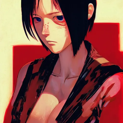 Prompt: A cyborg girl with big and cute red eyes, fine-face, realistic shaded perfect face, fine details. red and black robotic parts. Very very anime. Realistic shaded lighting poster by Ilya Kuvshinov katsuhiro otomo ghost-in-the-shell, magali villeneuve, artgerm, Jeremy Lipkin and Michael Garmash, Rob Rey and Kentarõ Miura style, trending on art station
