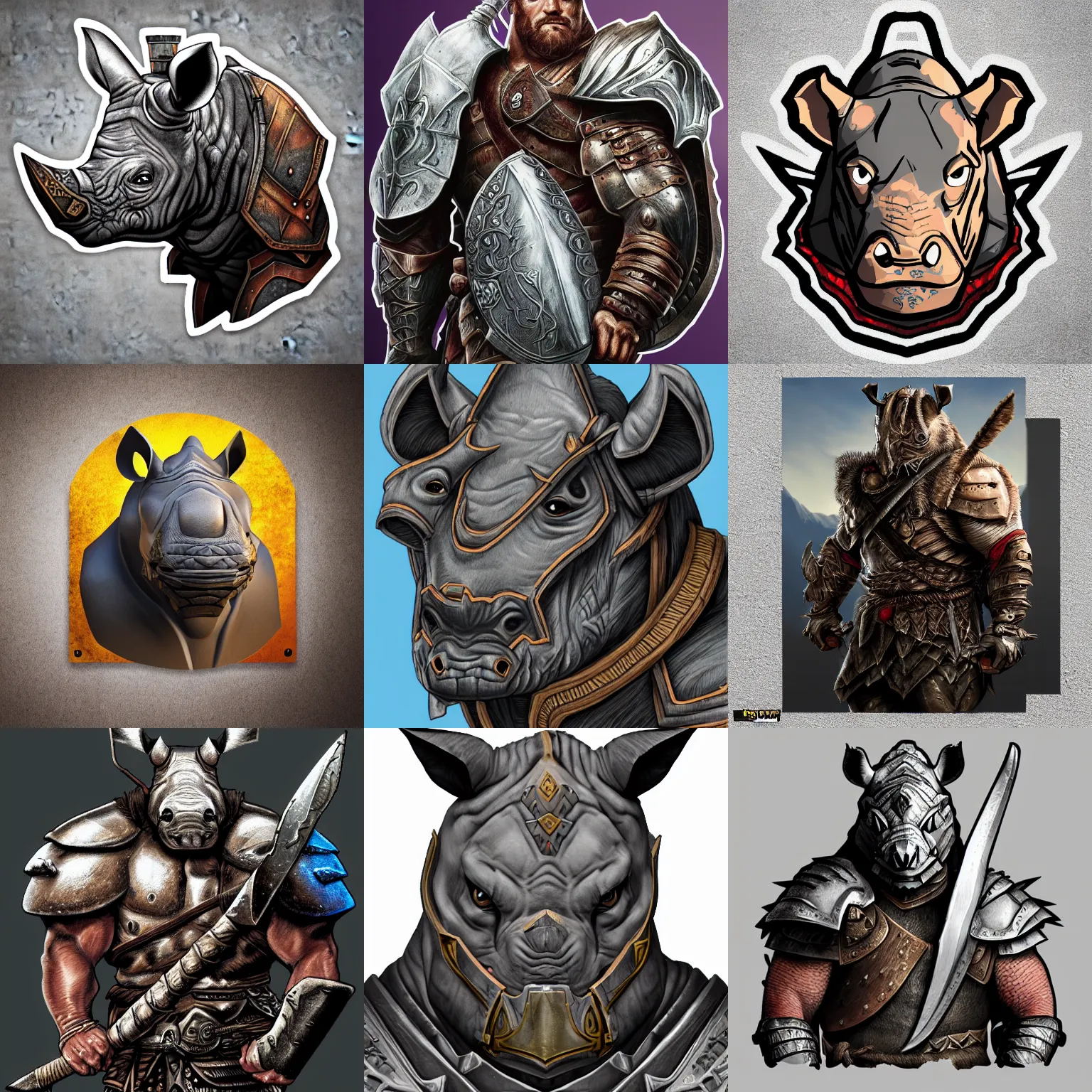 Prompt: rhino barbarian warrior portrait in armor, high resolution quality extremely detailed 8k intricate sticker precise sharp color lineart from kindergarten