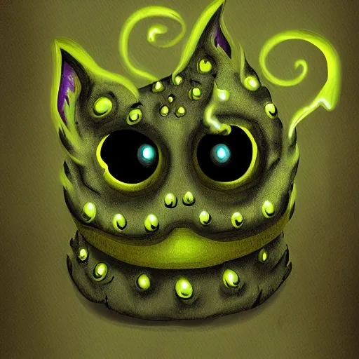 Prompt: a digital painting of lovecraftian ink slime cat with yellow glowing eyes