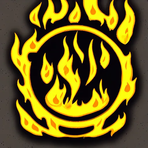 Prompt: a retro minimalistic fire flame warning caution label enamel pin, hd, concept art, artstation