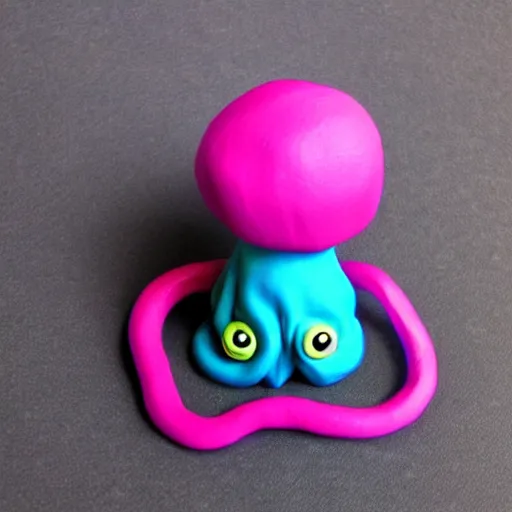 Image similar to polymer clay sculpture of a cute illithid, colorful, minimalist