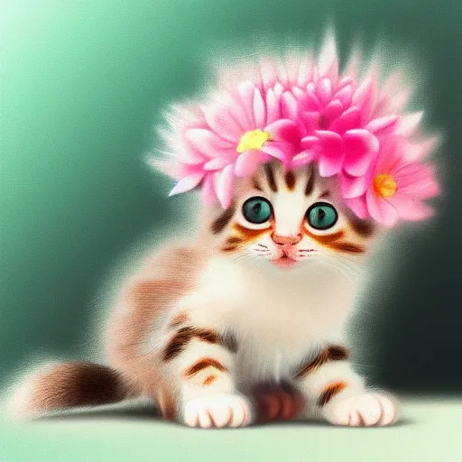 Image similar to a very cute kitten, pastel colours, digital art, extremely realistic and detailed 4k