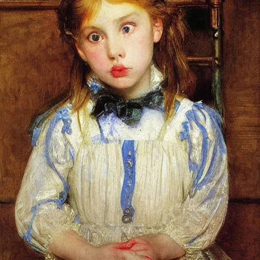 Prompt: cute girl painting by John Everett Millais