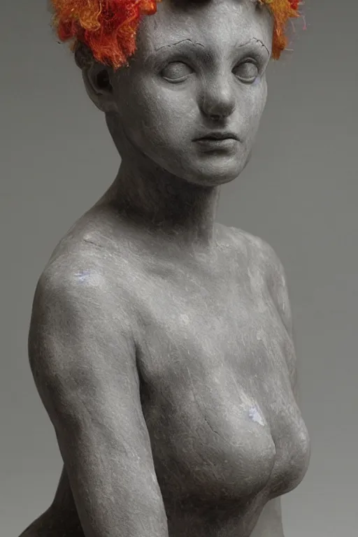 Prompt: A Rodin sculpture of clown girl