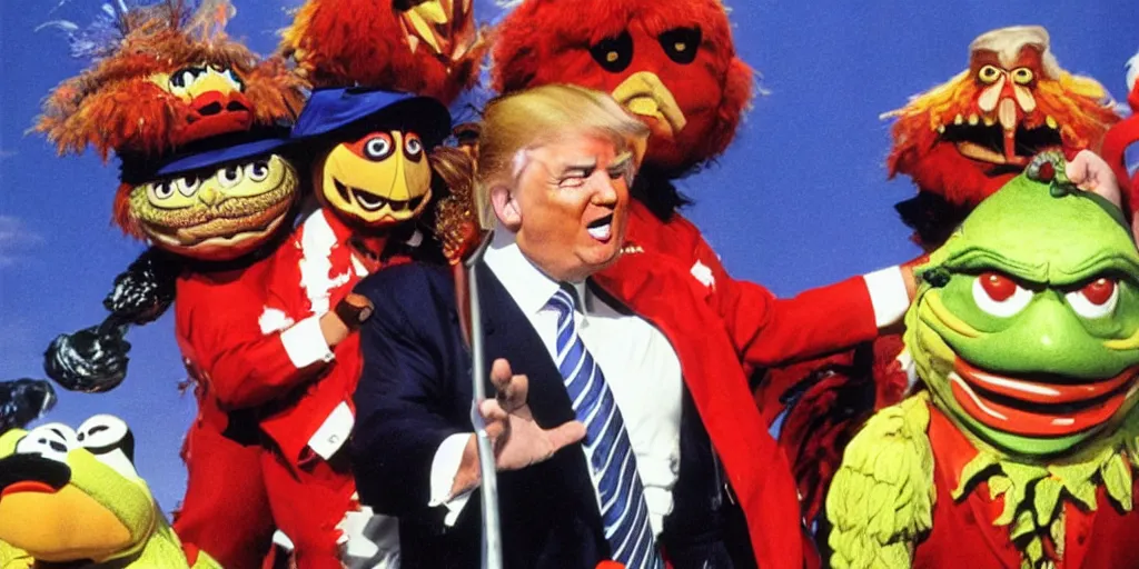 Prompt: Donald Trump in the land of H.R. Pufnstuf, photorealistic