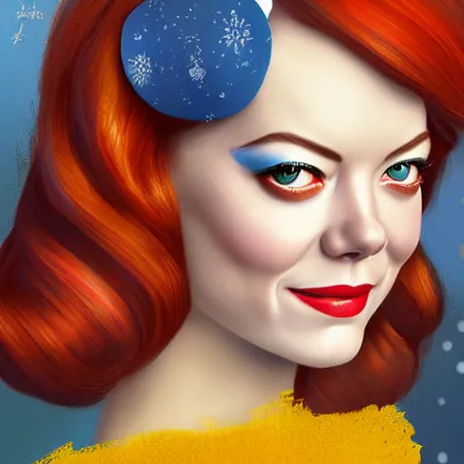 Image similar to digital painting of Emma Stone as a Disney princess wearing snow white's dress, Pixar style, professional studio lightening, volumetric lightening, photorealism by Tristan Eaton Stanley Artgerm and Tom Bagshaw