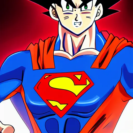 Prompt: goku as superman, anime, digital illustration, detailed