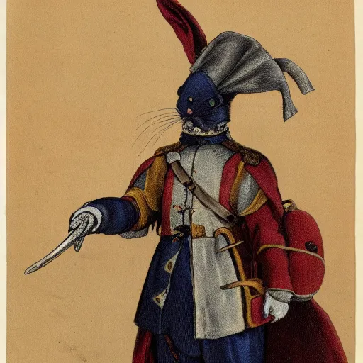 Image similar to a rabbit dressed as a carolean soldier