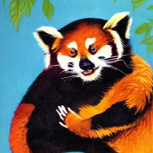 Prompt: hitler hugging a red panda, propaganda poster