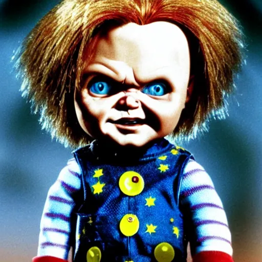 Prompt: Chucky the killer doll from the movie Child's Play VS demonic toys movie poster