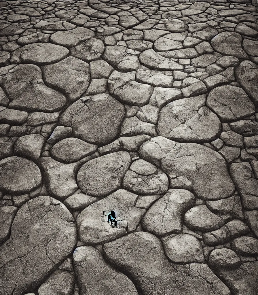 Prompt: trail footprints with cross embedded in stones, style by feng zhu, digital art illustration