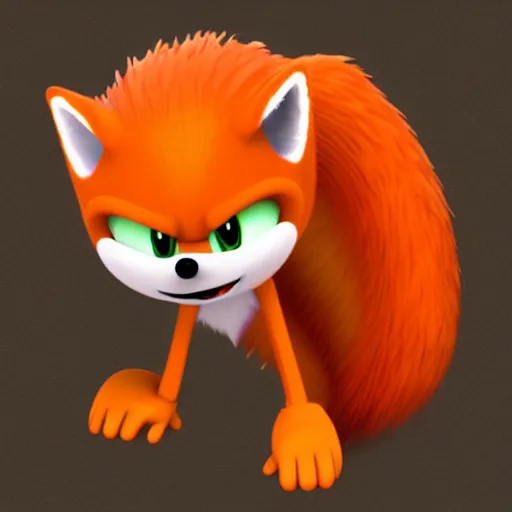 Image similar to A orange sonic the hedgehog who acts like a fox, photorealistic