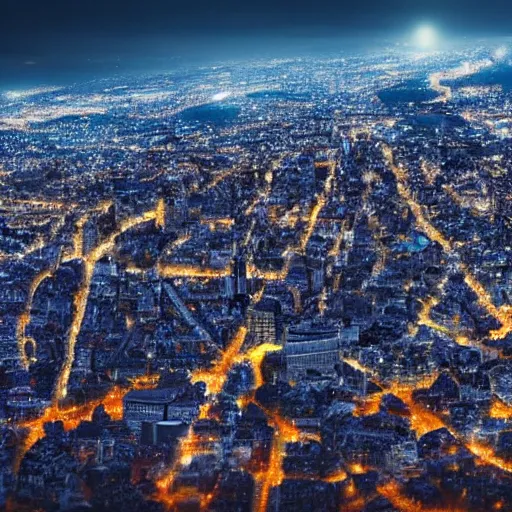 Image similar to oslo city being attacked by aliens, hyperrealistic, nighttime, 8k