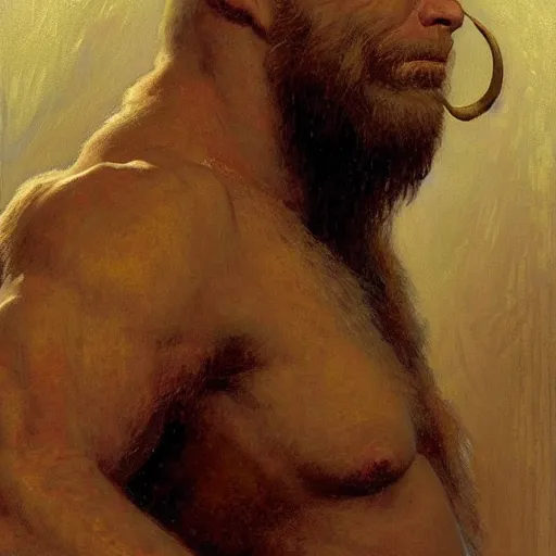 Image similar to a portrait of an anthromorphic bullman. highly detailed painting by gaston bussiere, craig mullins, j. c. leyendecker, furry