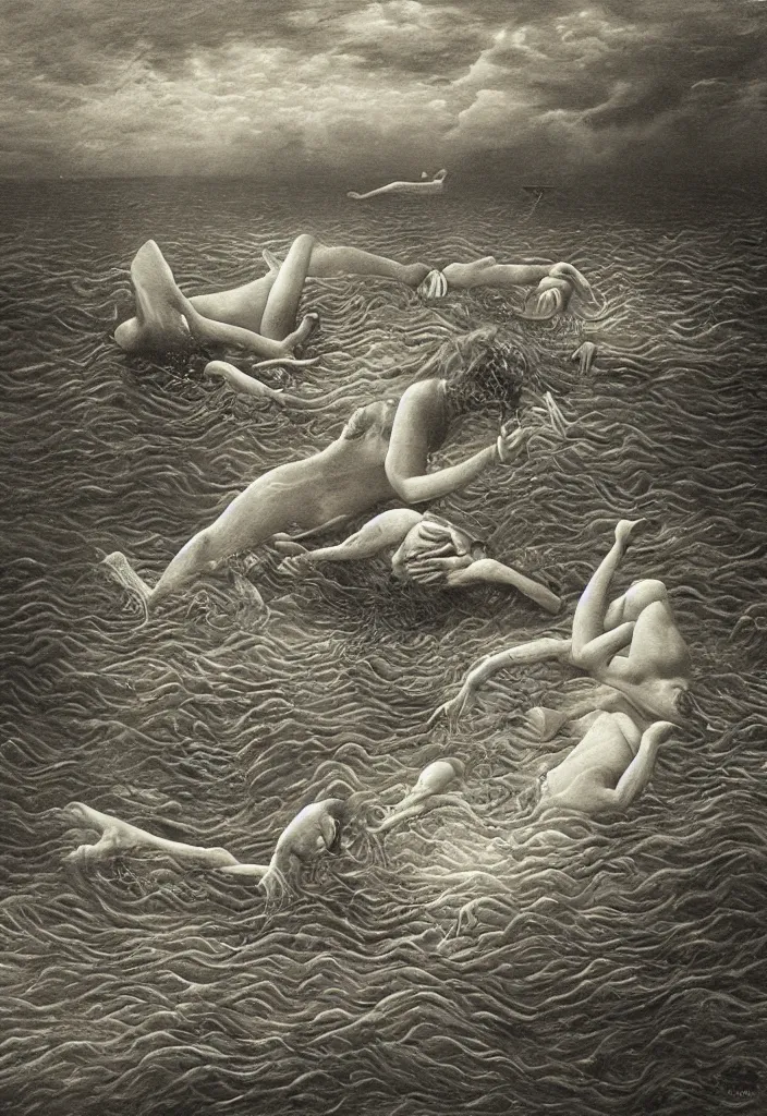 Image similar to highly detailed surrealist art about drowning slowly