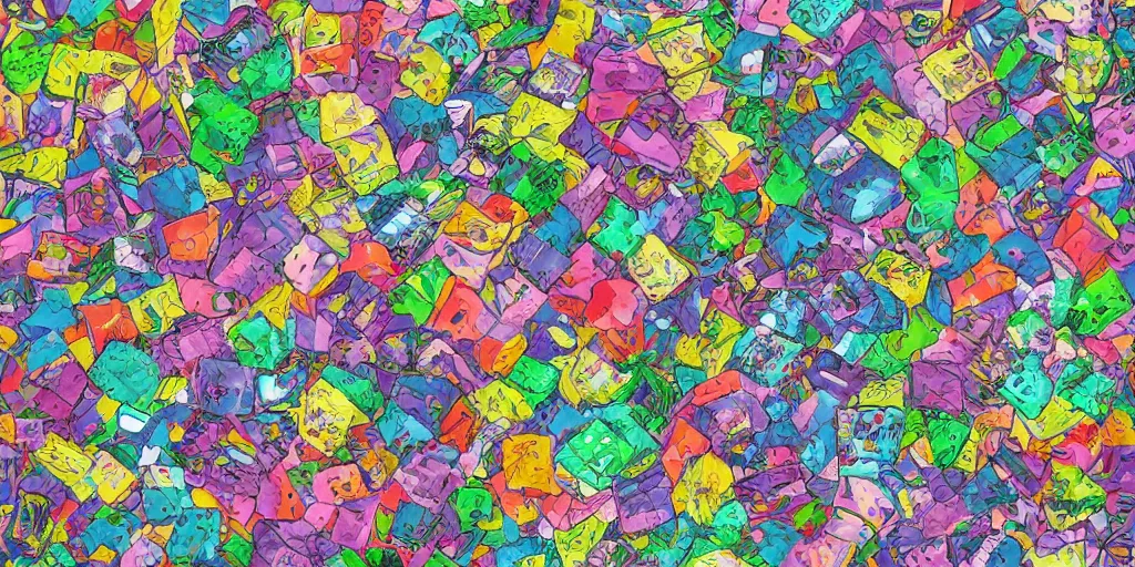 Image similar to 3 5 mm photo of escher style seamless pattern of very large colorful cubes