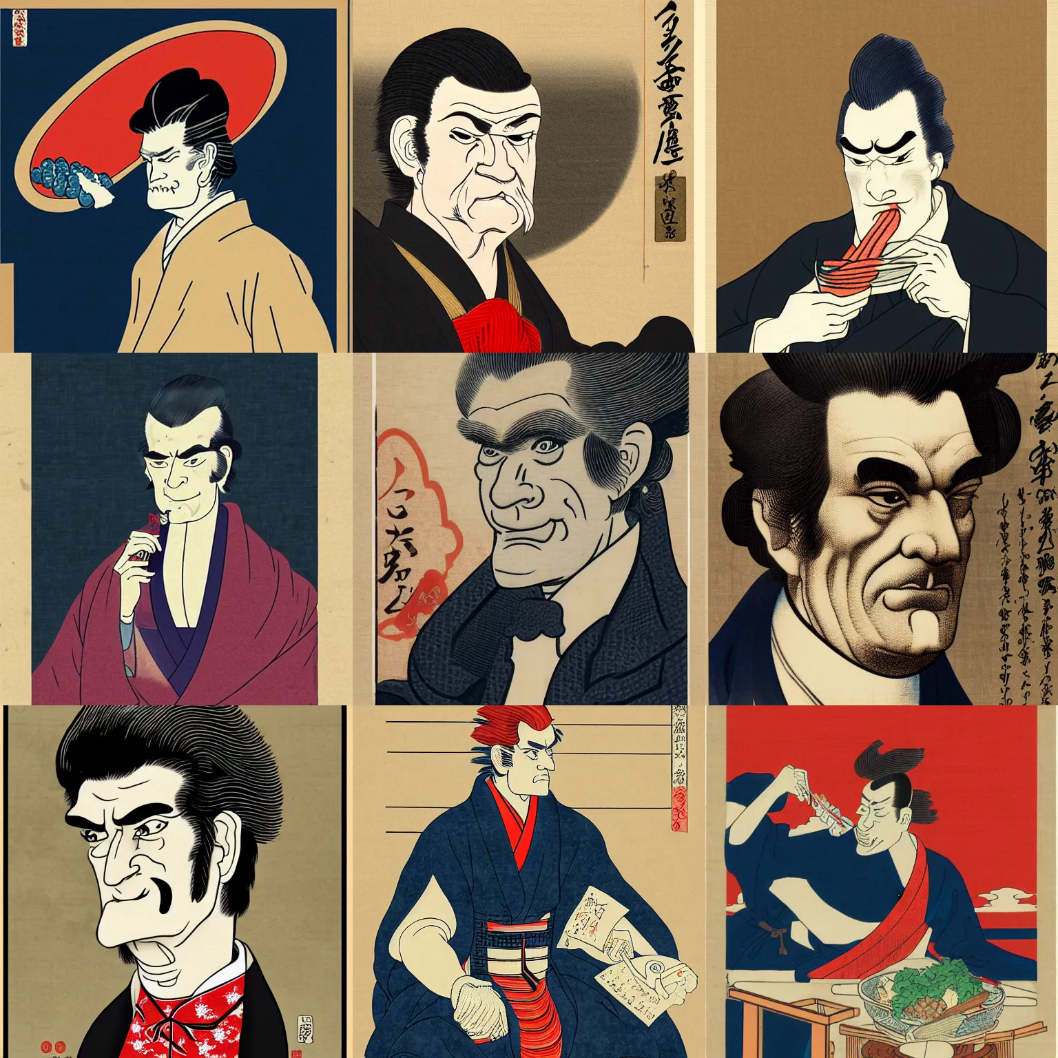 Prompt: ukiyo-e portrait of united states senator john c calhoun feasting, trending on artstation