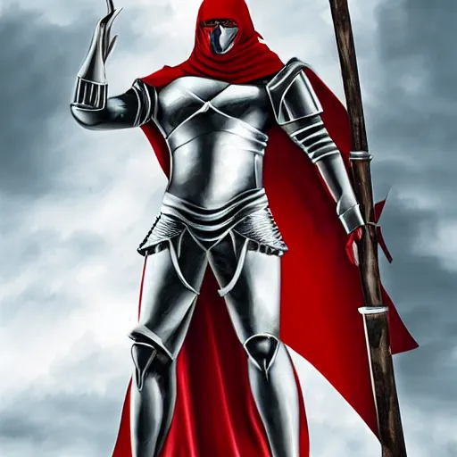 Prompt: man in crusader armor and white cape with big red cross on it digital art realistic high detail