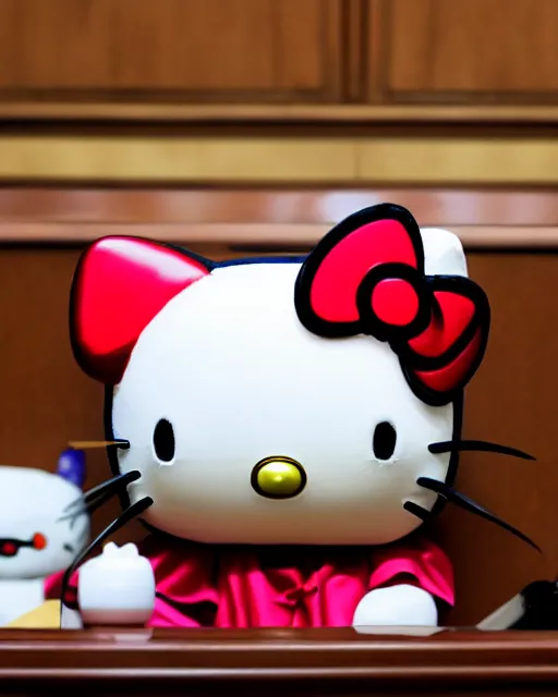 Image similar to Angry Hello Kitty, in a courtroom