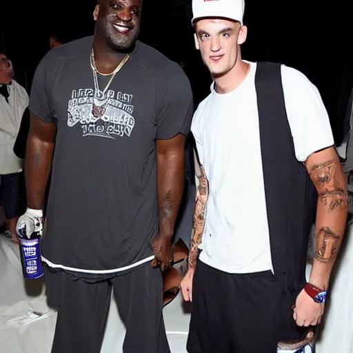 Prompt: shaquille o'neal proceeded to open up a can of shaq - fu, when aaron carter came out of the blue and he started beating up shaquille o ’ neal