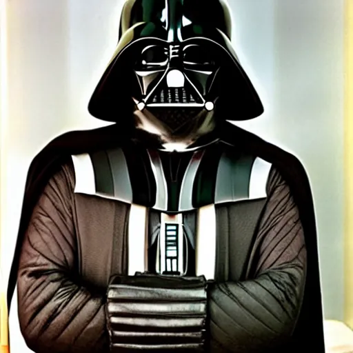 Prompt: bernie sanders wearing darth vader costume. photo portrait by Annie Leibowitz