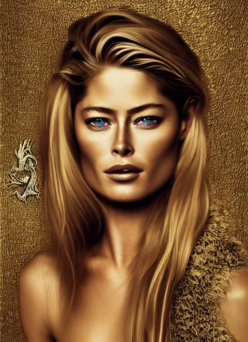 Prompt: portrait photo of a gorgeous young Doutzen Kroes with intricate detailed dragon eyes in the style of stefan kostic realistic sharp