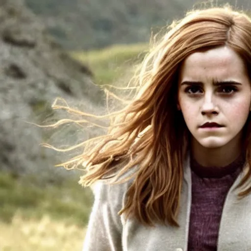 Image similar to Still of Emma Watson as Hermione Granger. Prisoner of Azkaban. During golden hour. Extremely detailed. Beautiful. 4K. Award winning.