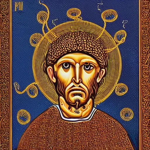Image similar to flying spaghetti monster portrait, portrait of flying spaghetti monster, style of ancient byzantine icon, style of roman catholic, style of patron saint, orthodox, noodly appendage