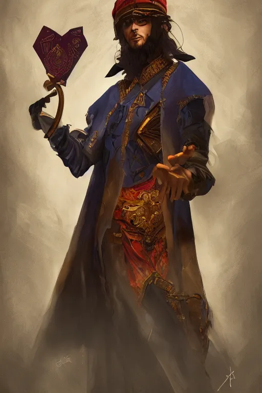 Image similar to the magician from major arcana character concept art, digital painting, mixed media, trending on artstation and deviantart, epic composition, magnum opus, highly detailed, 8 k