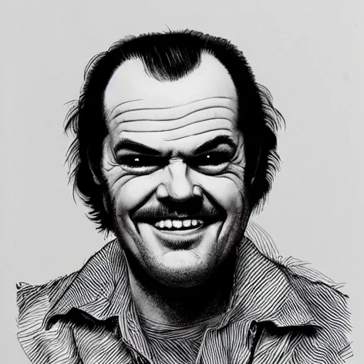 Image similar to a portrait of Jack Nicholson drawn by Robert Crumb