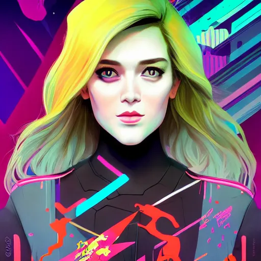 Image similar to synthwave symmetrical void woman with cute - fine - face, pretty face, multicolored hair, realistic shaded perfect face, extremely fine details, by realistic shaded lighting, dynamic background, poster by ilya kuvshinov katsuhiro otomo, magali villeneuve, artgerm, jeremy lipkin and michael garmash and rob rey, riot games
