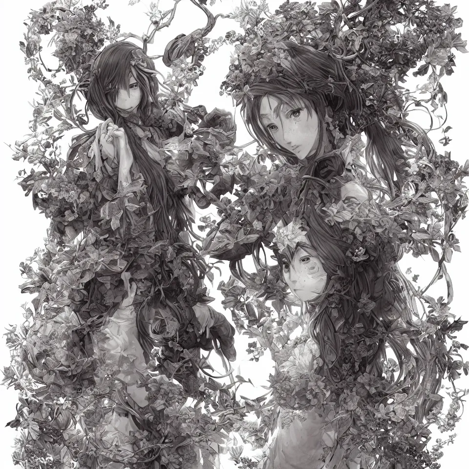 Image similar to the portrait of chaotic good female druid botanist as absurdly beautiful, gorgeous, elegant, young anime girl, an ultrafine hyperdetailed illustration by kim jung gi, irakli nadar, intricate linework, sharp focus, bright colors, octopath traveler, final fantasy, unreal engine 5 highly rendered, global illumination, radiant light, detailed and intricate environment