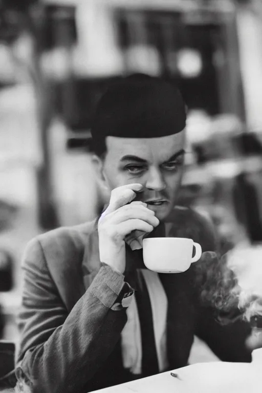 Image similar to a 5 0's detective having a cup of coffee