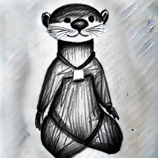 Image similar to an otter in a dress, pencil drawing