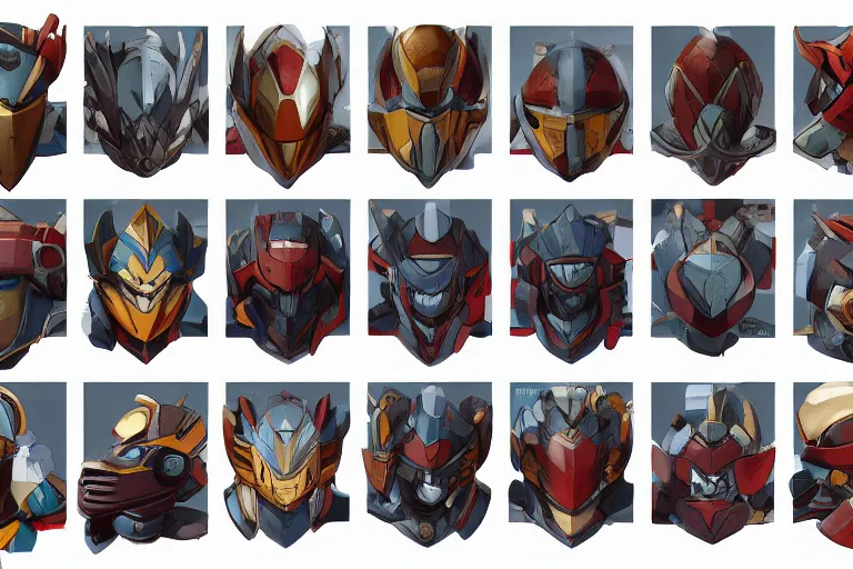 Prompt: megaman stage select item concept art grid of legendary artifact loot headgear by artgerm and Craig Mullins, James Jean, Andrey Ryabovichev, Mark Simonetti and Peter Morbacher 16k