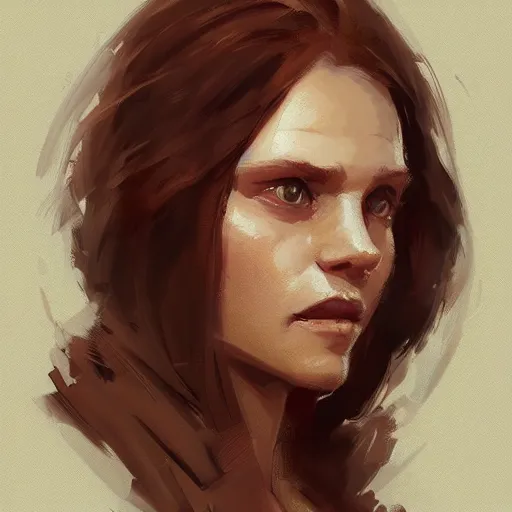 Prompt: portrait of a super friendly woman by greg rutkowski, he is about 2 9 years old, english, auburn slightly red shoulder length hair, brown eyes, cute slighty chubby face, highly detailed portrait, digital painting, artstation, concept art, smooth, sharp foccus ilustration, artstation hq