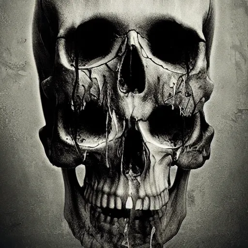 Image similar to vertical pile of melting skull vomiting black tar, anja millen