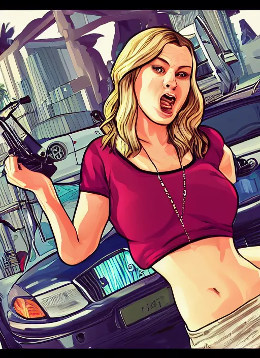 Image similar to illustration gta 5 artwork of christina haack, in the style of gta 5 loading screen, by stephen bliss