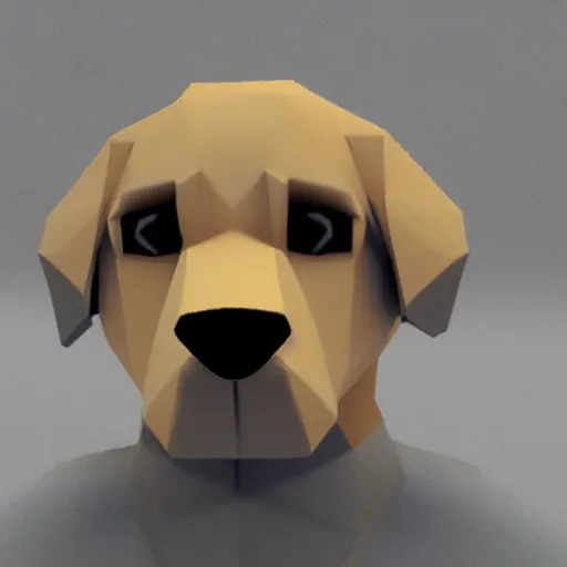 Image similar to a dog, low quality, 3 d render, low poly, sad