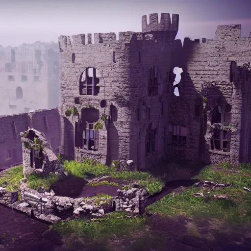 Image similar to Old ruins of a castle, Fantasy apocalypse environment, digital art, unreal engine 5, 4k