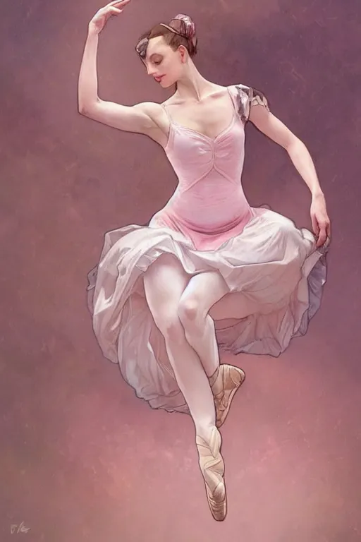 Image similar to ballerina, soft, pink, artgerm and alphonse mucha, trending on artstation