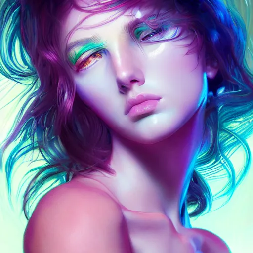 Image similar to young woman, gorgeous face, vaporwave aesthetic, synthwave, colorful, psychedelic, broken, shattered, beaten, sadness, crying, tears, artstation, concept art, smooth, extremely sharp detail, finely tuned detail, 8 k, unreal engine 5, ultra sharp focus, illustration, art by artgerm and greg rutkowski and alphonse mucha